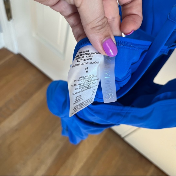 Skinny Dippers solid blue cinch ruffle sleeve one piece swimsuit - Size M - Picture 7 of 7